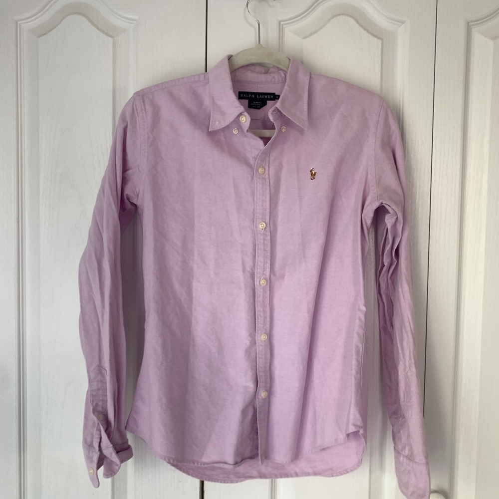 Ralph Lauren Womens Slim Fit Oxford Shirt Lavender Purple Cotton Size 8